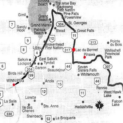 Roadmap of Lac Du 			Bonnet and Winnipeg area